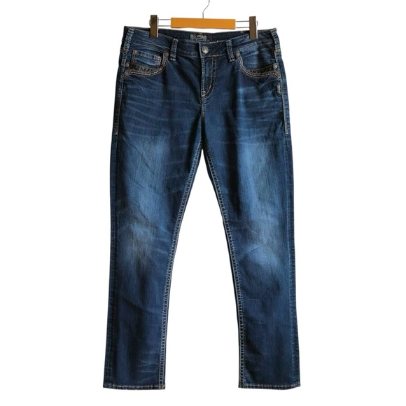 Silver Jeans RARE Suki High Slim Denim Size 33 Leather Detailing NWOT - Picture 13 of 16